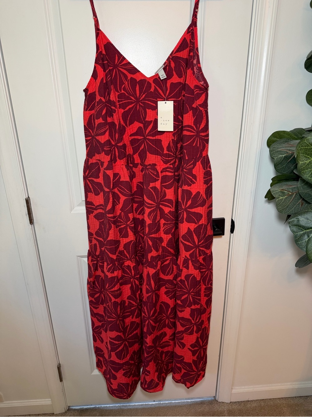 a new day Red Floral Tie-Strap Maxi Dress
